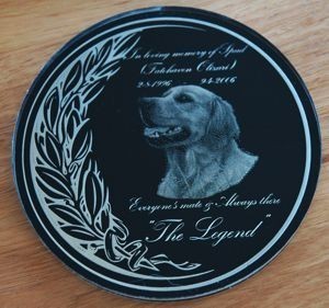 Memorial plaque circular acrylic reverse printed or engraved