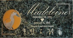 Green granite memorial engraving gold fill with mounted engraved photo