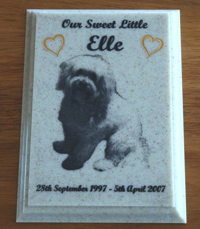 Memorial stone corian plaque engraved with multiple colour fills