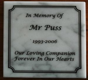 Marble memorial plate white carera marble engraving with black fill