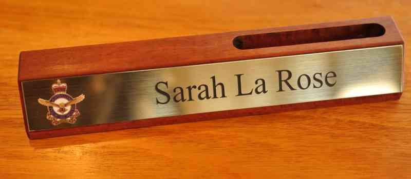 Card holder desk plate Red gum Brush gold printed and engraved