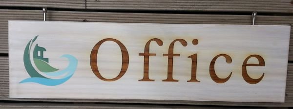 Treated pine office sign print and engraved