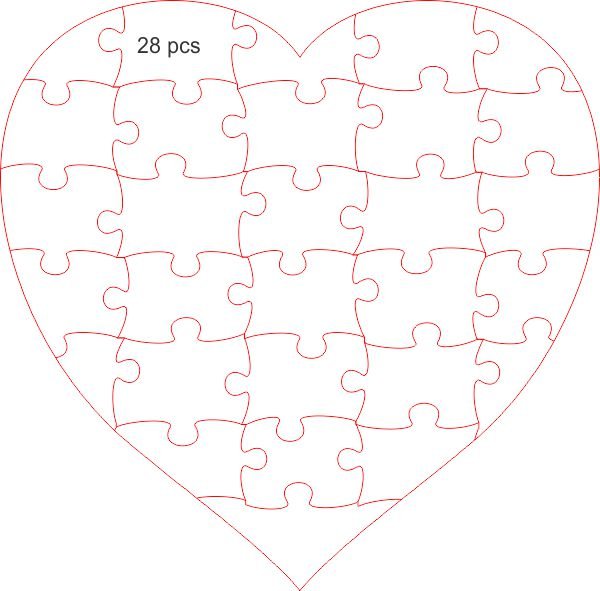 Jigsaw timber heart 57 pcs