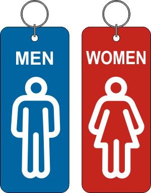 Blue and Red Restroom key tags