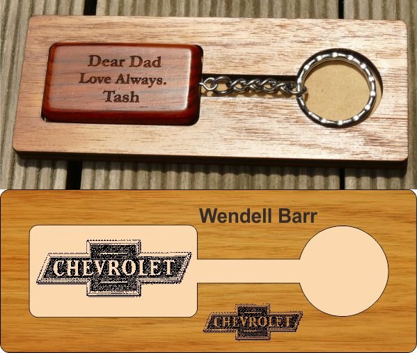 Timber display with engraved key ring