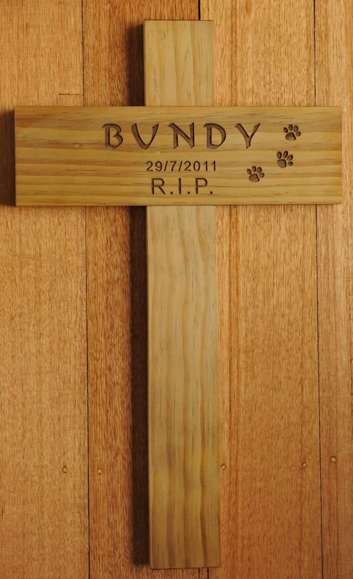 Treated Pine Memorial Cross with paw prints