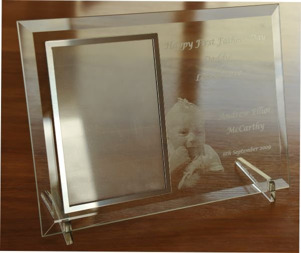 Bevel glass silver photo frame engraved photo and text