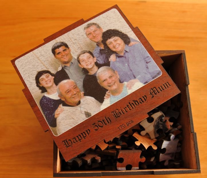 Red gum custom jigsaw puzzle box