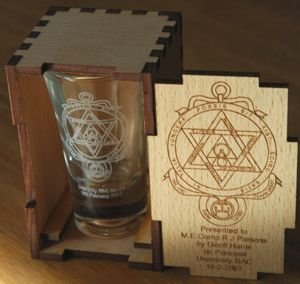 European beech box engraved shot glass