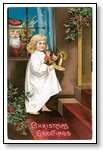 Christmas Cards Girl with Santa at window  007