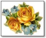 Floral Pair yellow roses with blue bells 025