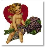 Cupid with heart and lavender flowers Valentine 014