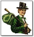 St Patricks Day Man with bowler hat and green swag and coat 090