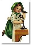 St Patricks Day Girl in green and white on antique phone 093