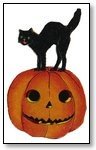 Halloween black cat on top of pupking face 189
