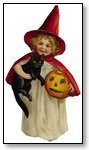 Halloween girl in white dress with cat 195