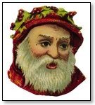 Santa face old world with red cap and holly brim