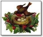 Christmas bird in nest with holly 264