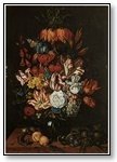 Art dark background still flower arrangement in black vase 011