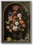 Art floral arrangement in vase set in alcove 013