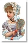 girl in bonnet and badmington racquet 097