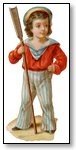 Boy red top white pants and hat with broom 113