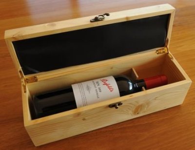 Open box Pine wine bottle box engraved with your requirements