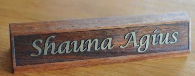 Blackwood reverse engraved name in timber