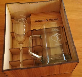 Engraved Champagne Flute & Tankard in Box