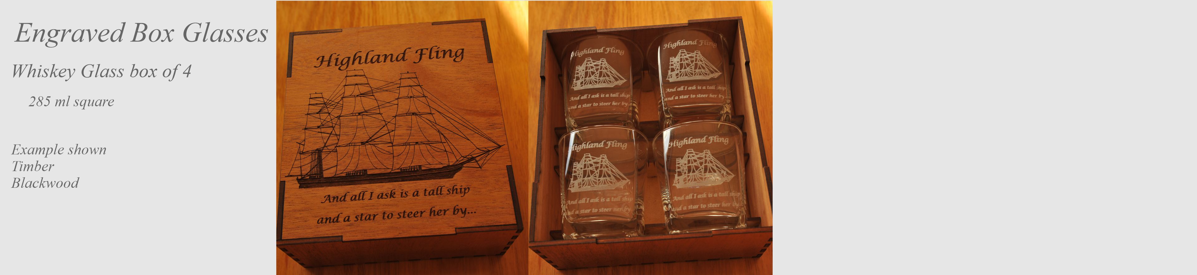 Whisky glass set 4 in engraved box set