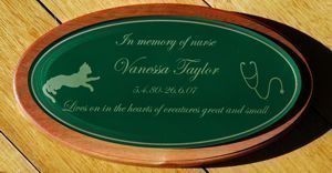 Red gum memorial plaque with printed or engraved face plate