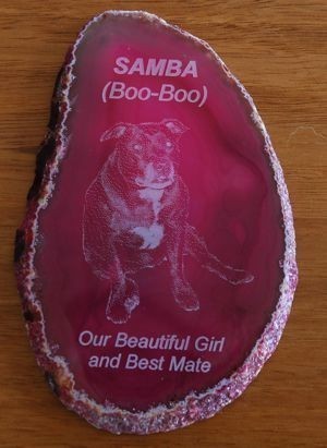 Pink Agate memorial rock Engraved with photo and text
