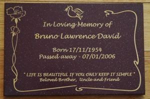 Memorial plaque corian pompei rust red with gold engraving