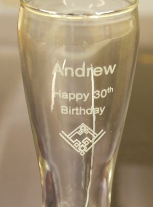Pilsner beer glass engraved