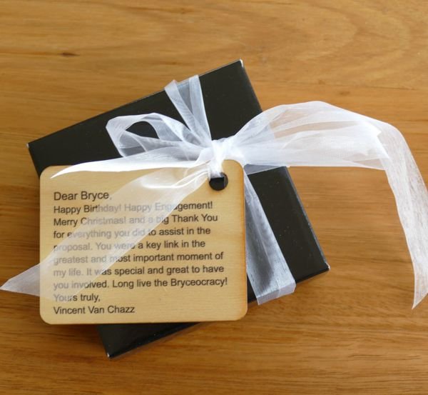 Coasters gift box with gift wrap engraved tag