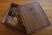 Walnut wine glass pair engraved box set