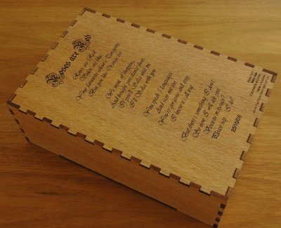 Silky Oak Back of box engraving