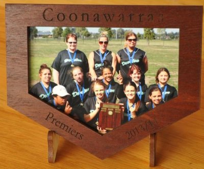Red gum frame engraved with inlay of photo