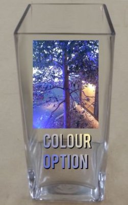 Vase with colour printed image and text