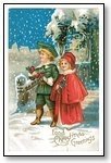 Christmas Cards boy and girl singing in the snow 012